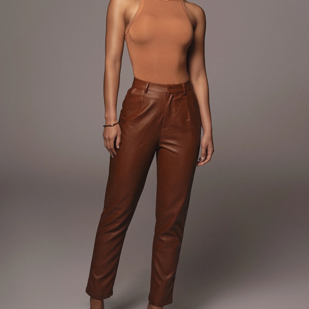 JLUXLABEL PECAN LEVINE FAUX LEATHER TROUSERS